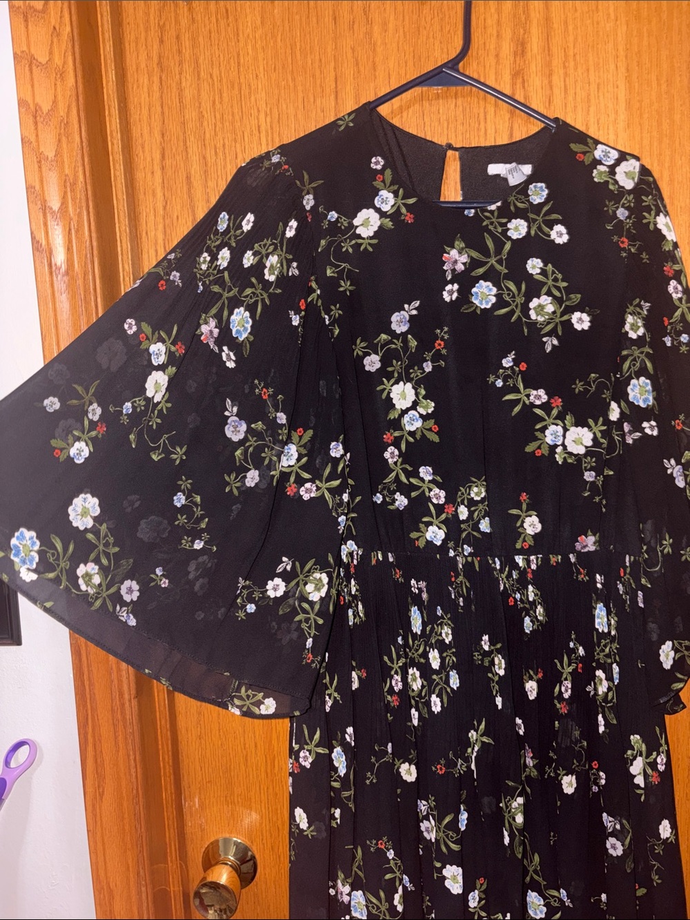 Black Floral Maxi Dress with Bell Sleeves